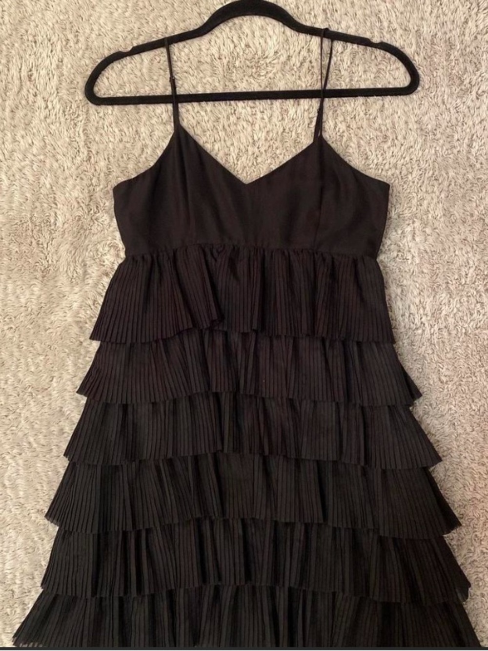 Club Monaco Black Pleated Tiered Spaghetti Strap Mini Dress
